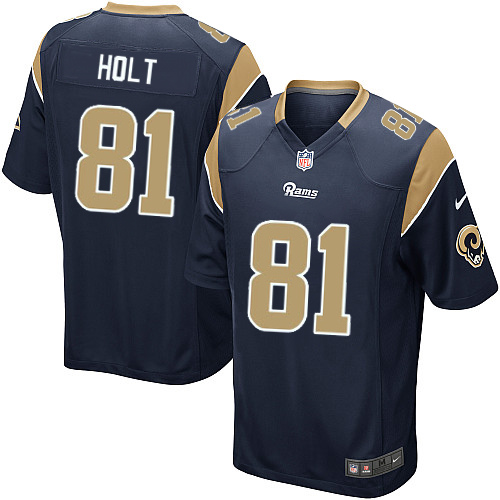 Men's Game Torry Holt Nike Jersey Navy Blue Home - #81 NFL Los Angeles Rams